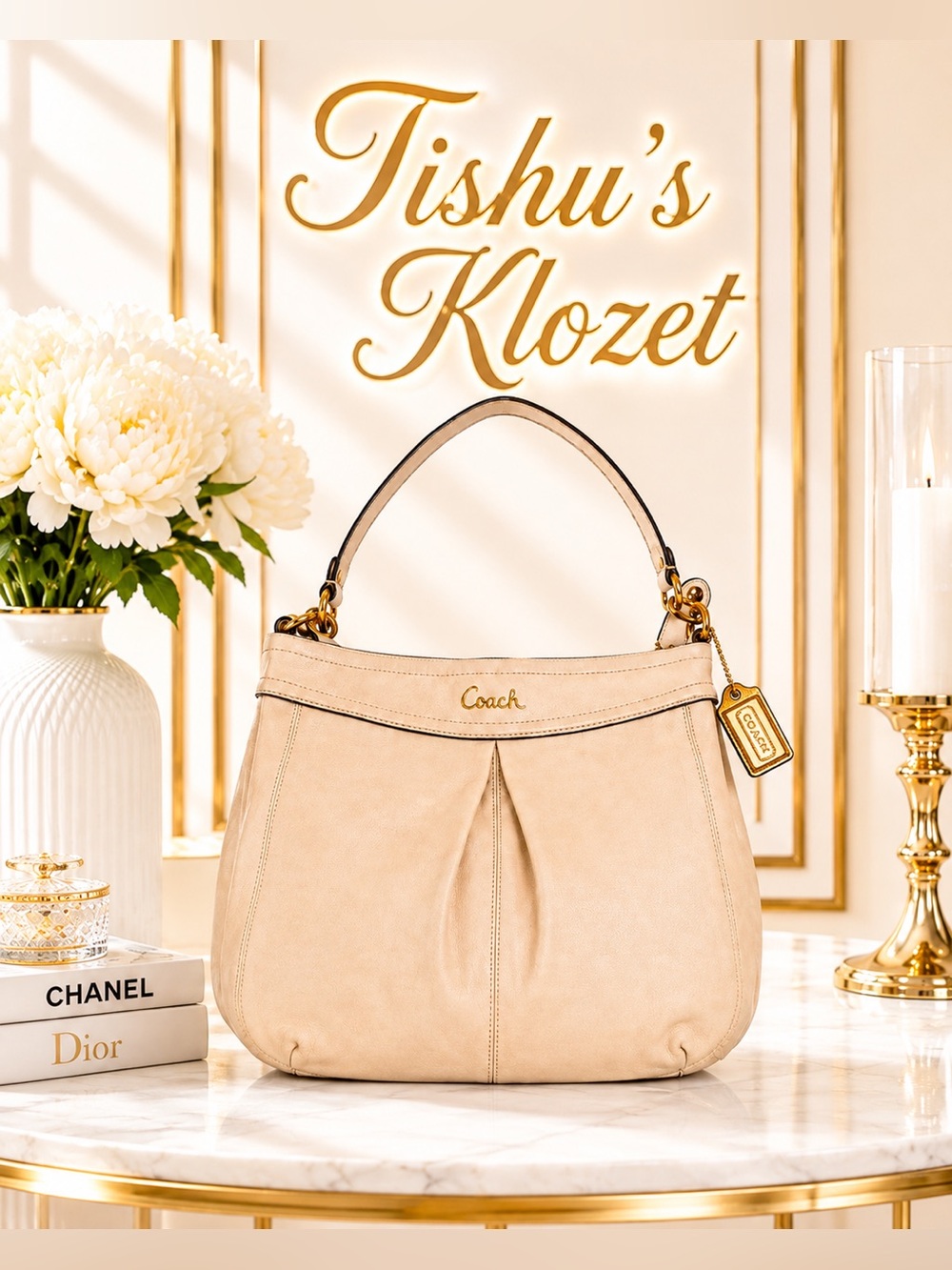 Coach Taupe Vintage Madison Leather Shoulder Hobo with Gold Hardware
